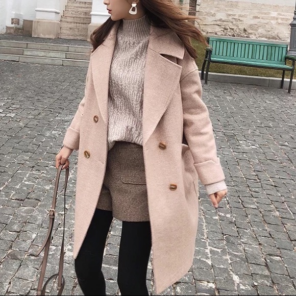 Coat stripe thick wool blend womens jacket khaki - Picture 4 of 9